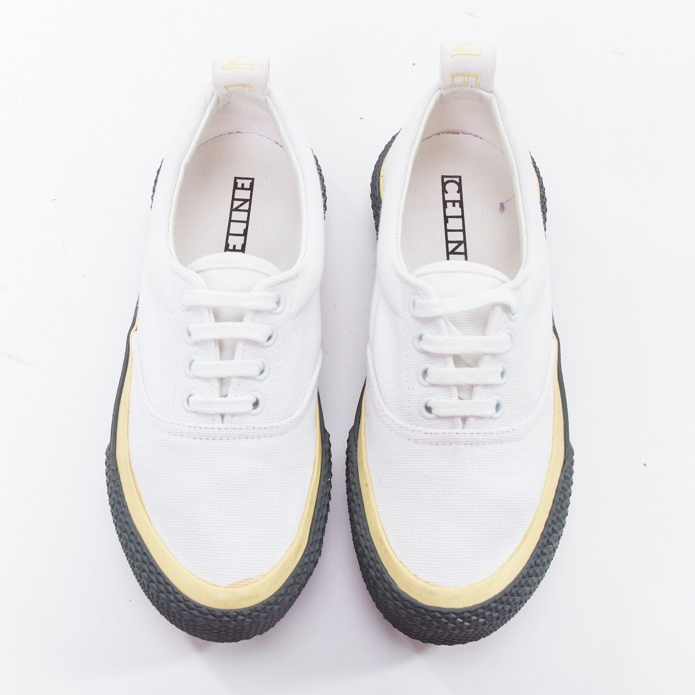 Celine OLD CELINE white yellow trim canvas grey midsole skate sneakers EU37 Size US 7 / IT 37 - 2 Thumbnail
