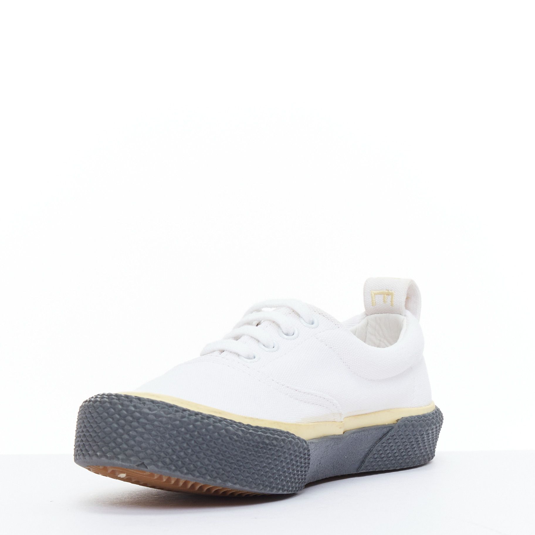 Celine OLD CELINE white yellow trim canvas grey midsole skate sneakers EU37 Size US 7 / IT 37 - 5 Thumbnail