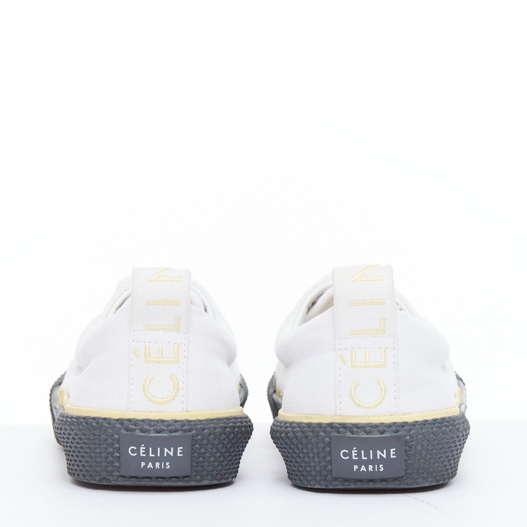 Celine OLD CELINE white yellow trim canvas grey midsole skate sneakers EU37 Size US 7 / IT 37 - 4 Thumbnail