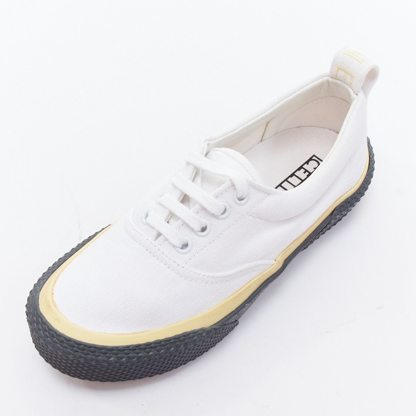Celine OLD CELINE white yellow trim canvas grey midsole skate sneakers EU37 Size US 7 / IT 37 - 7 Thumbnail