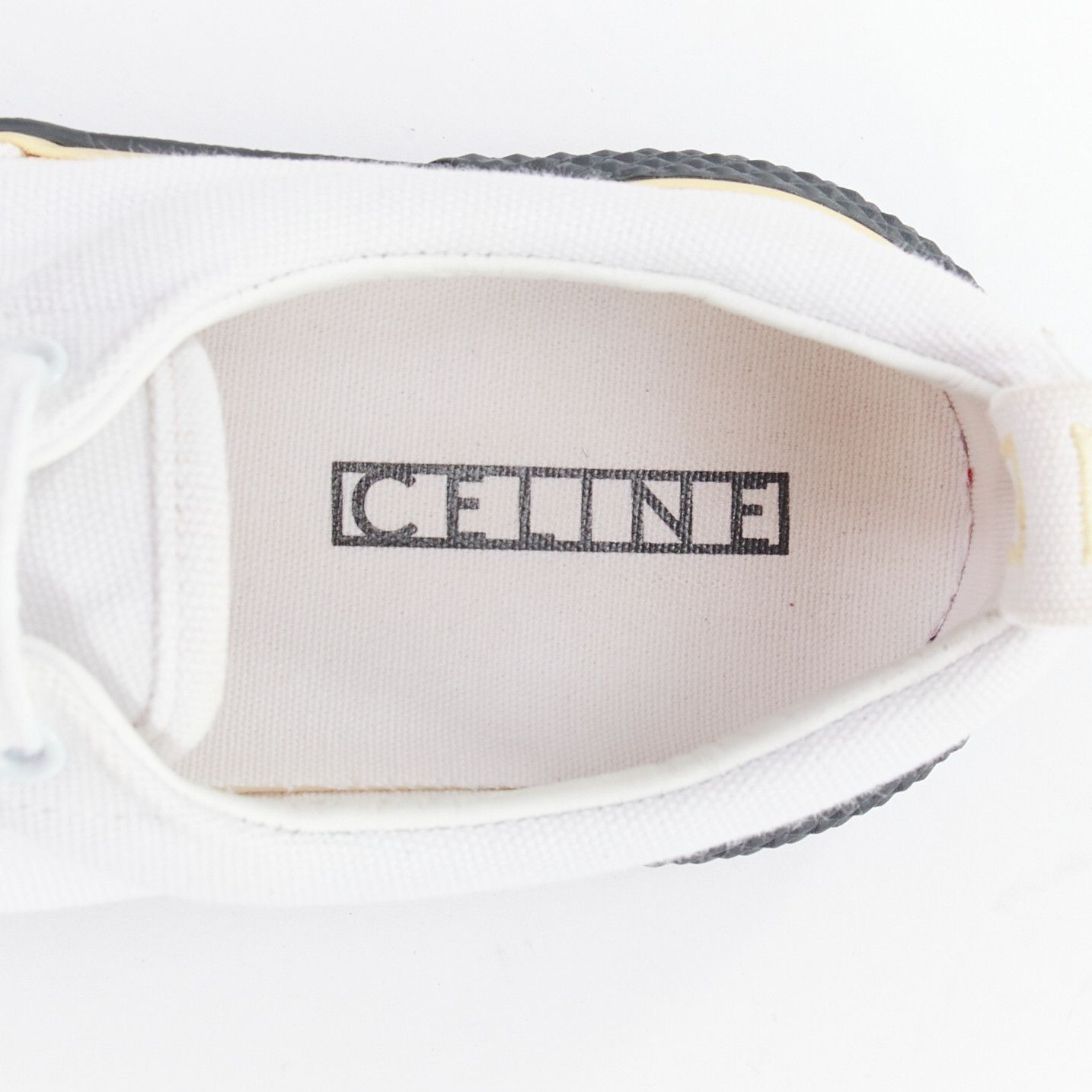 Celine OLD CELINE white yellow trim canvas grey midsole skate sneakers EU37 Size US 7 / IT 37 - 9 Thumbnail