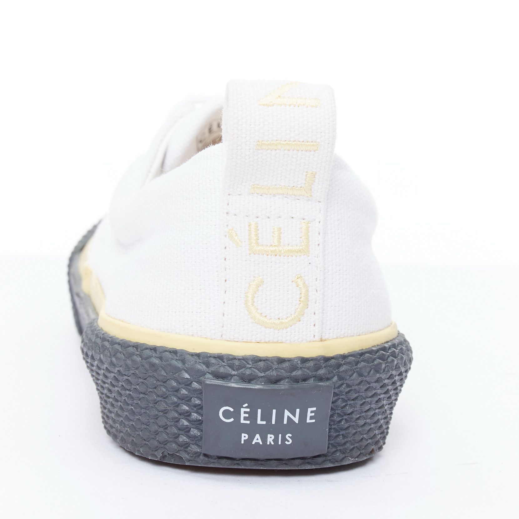Celine OLD CELINE white yellow trim canvas grey midsole skate sneakers EU37 Size US 7 / IT 37 - 8 Thumbnail