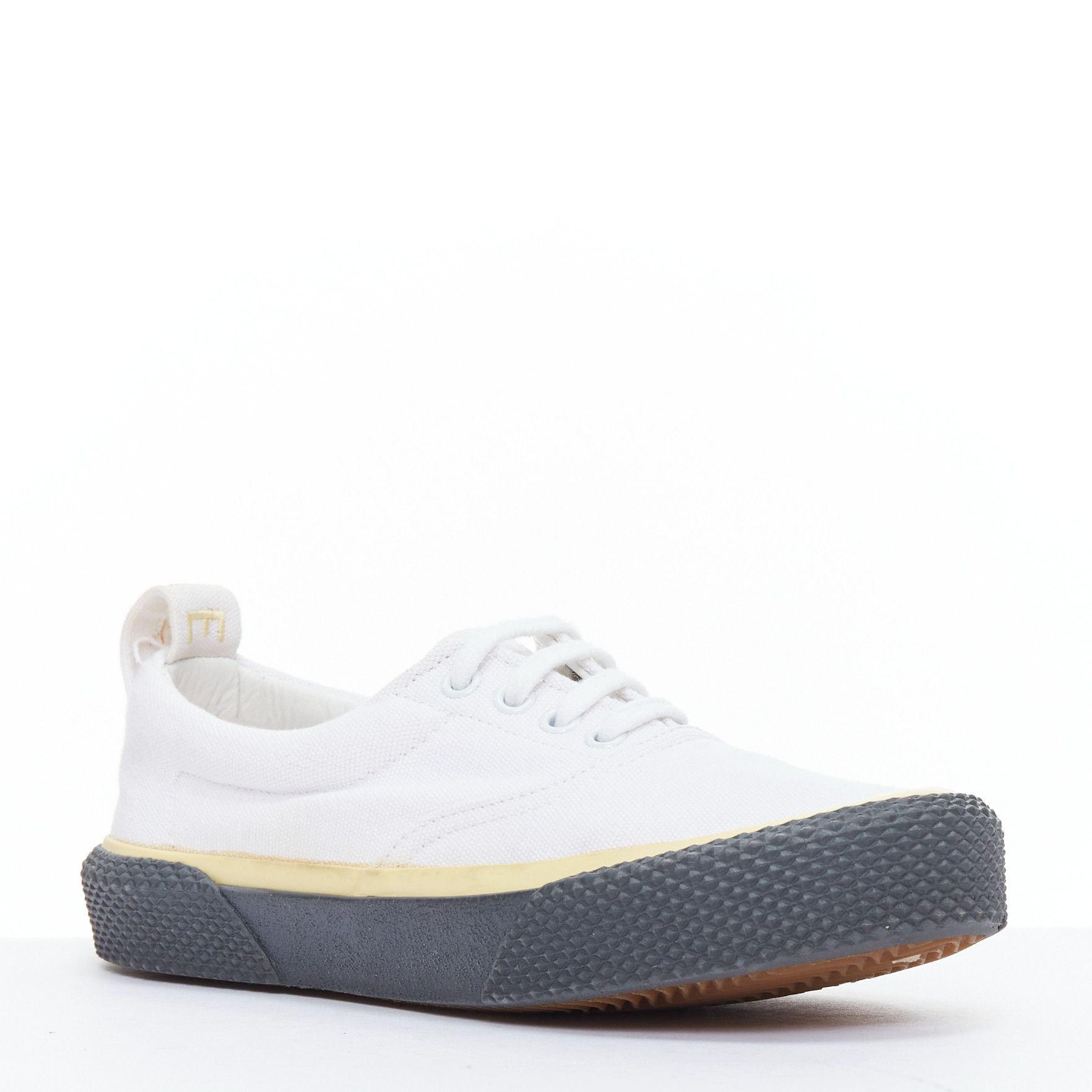 Celine OLD CELINE white yellow trim canvas grey midsole skate sneakers EU37 Size US 7 / IT 37 - 3 Thumbnail