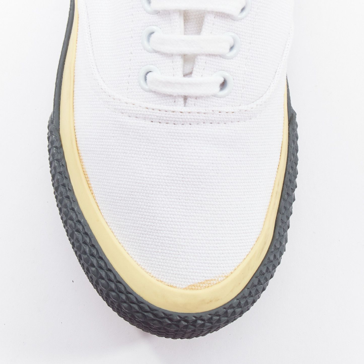 Celine OLD CELINE white yellow trim canvas grey midsole skate sneakers EU37 Size US 7 / IT 37 - 6 Thumbnail