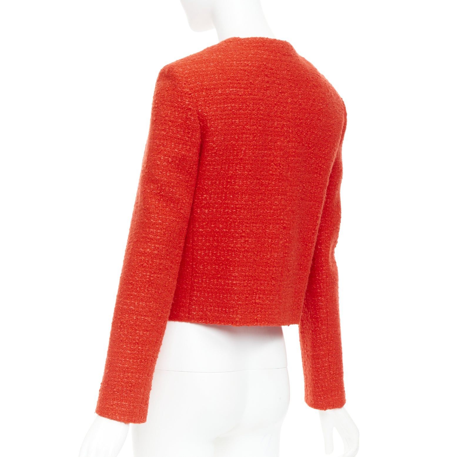 Celine CELINE Chasseur red wool linen tweed gold buttons cropped jacket FR34 XS Size XS / US 0-2 / IT 36-38 - 7 Thumbnail