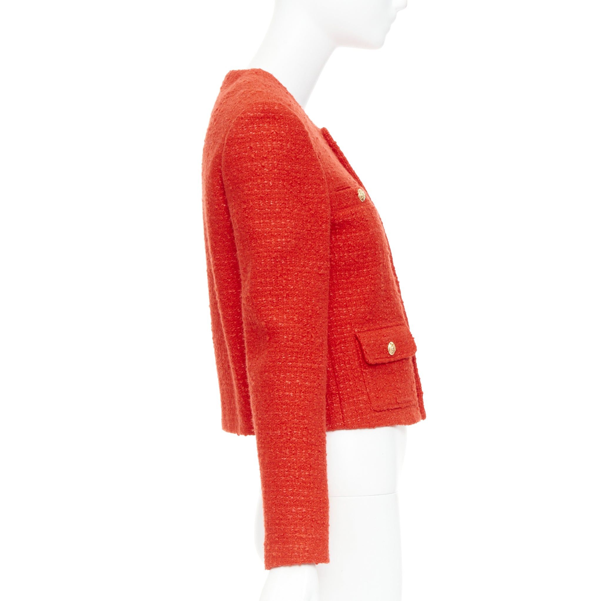 Celine CELINE Chasseur red wool linen tweed gold buttons cropped jacket FR34 XS Size XS / US 0-2 / IT 36-38 - 5 Thumbnail