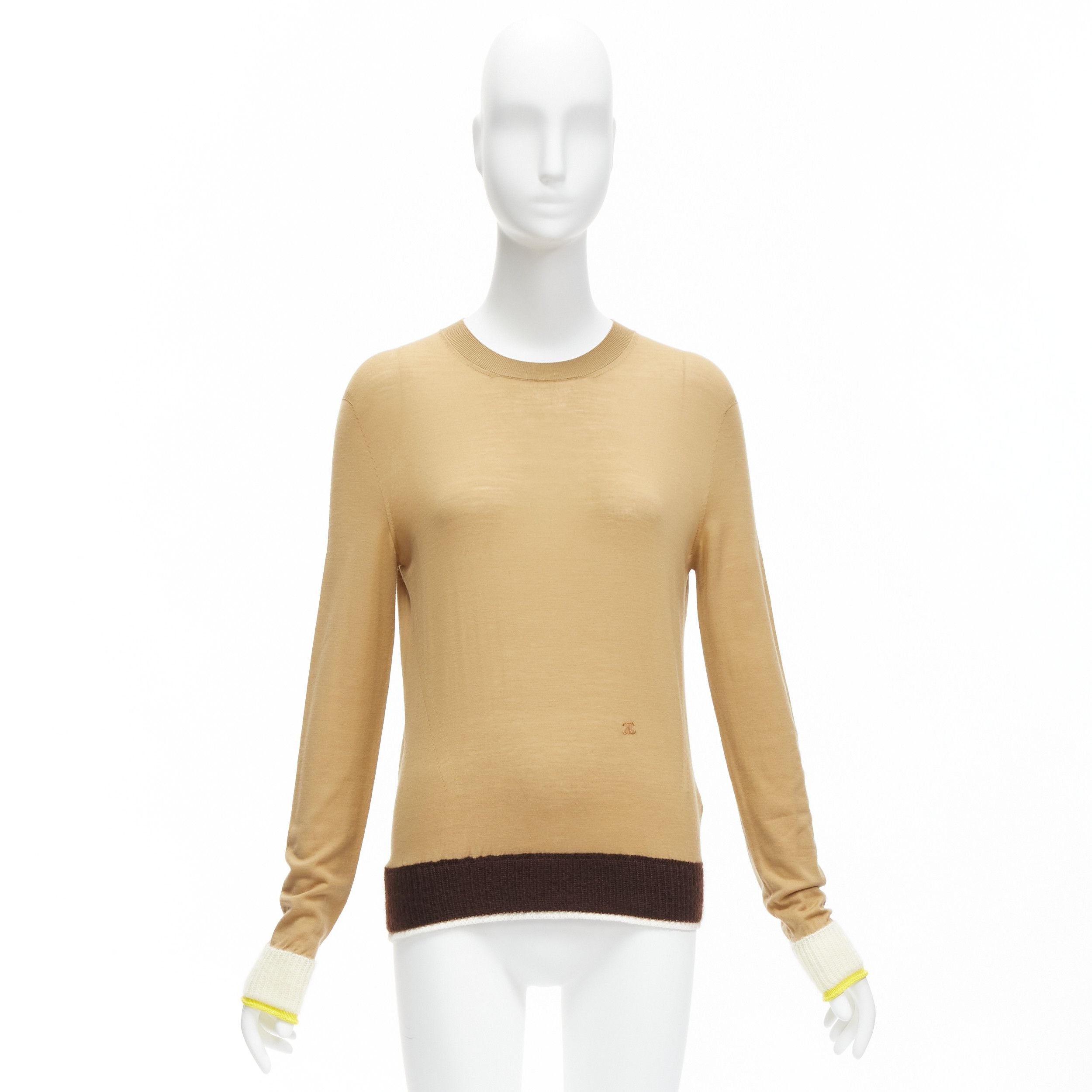 Celine OLD CELINE Phoebe Philo 100% wool mohair blend Triomphe logo contrast cuff sweater XS Size S / US 4 / IT 40 - 10 Thumbnail