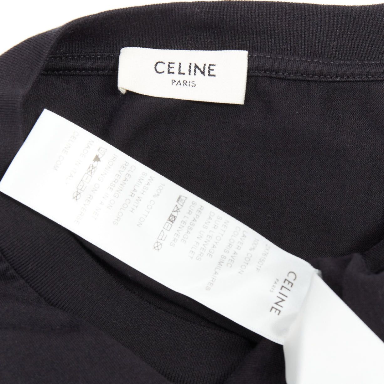 Celine CELINE black cotton white big logo crop casual crew neck tshirt S Size S / US 4 / IT 40 - 8 Thumbnail