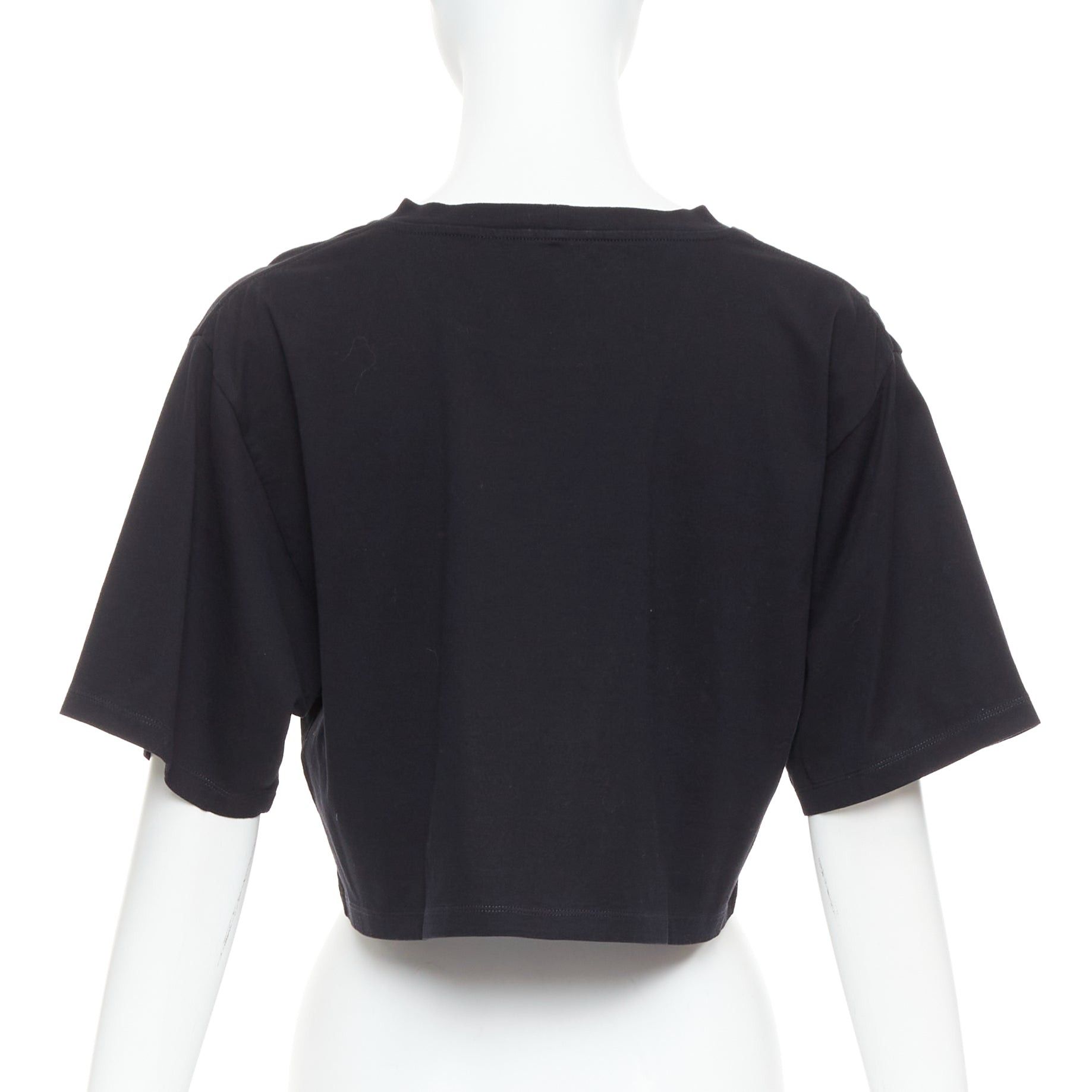 Celine CELINE black cotton white big logo crop casual crew neck tshirt S Size S / US 4 / IT 40 - 4 Thumbnail