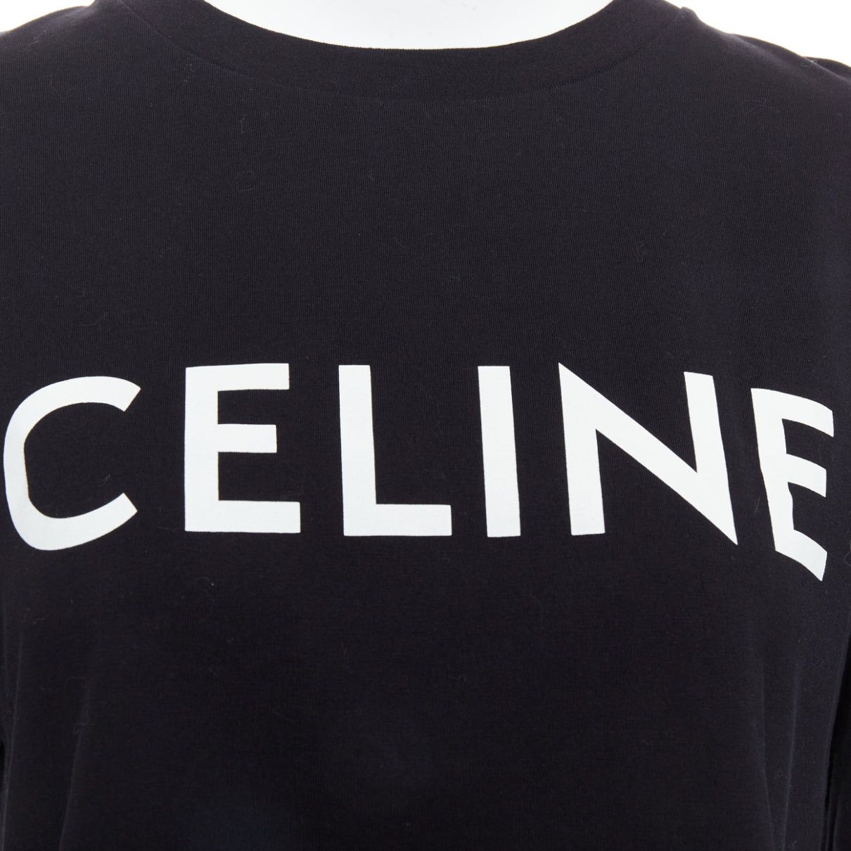 Celine CELINE black cotton white big logo crop casual crew neck tshirt S Size S / US 4 / IT 40 - 6 Thumbnail