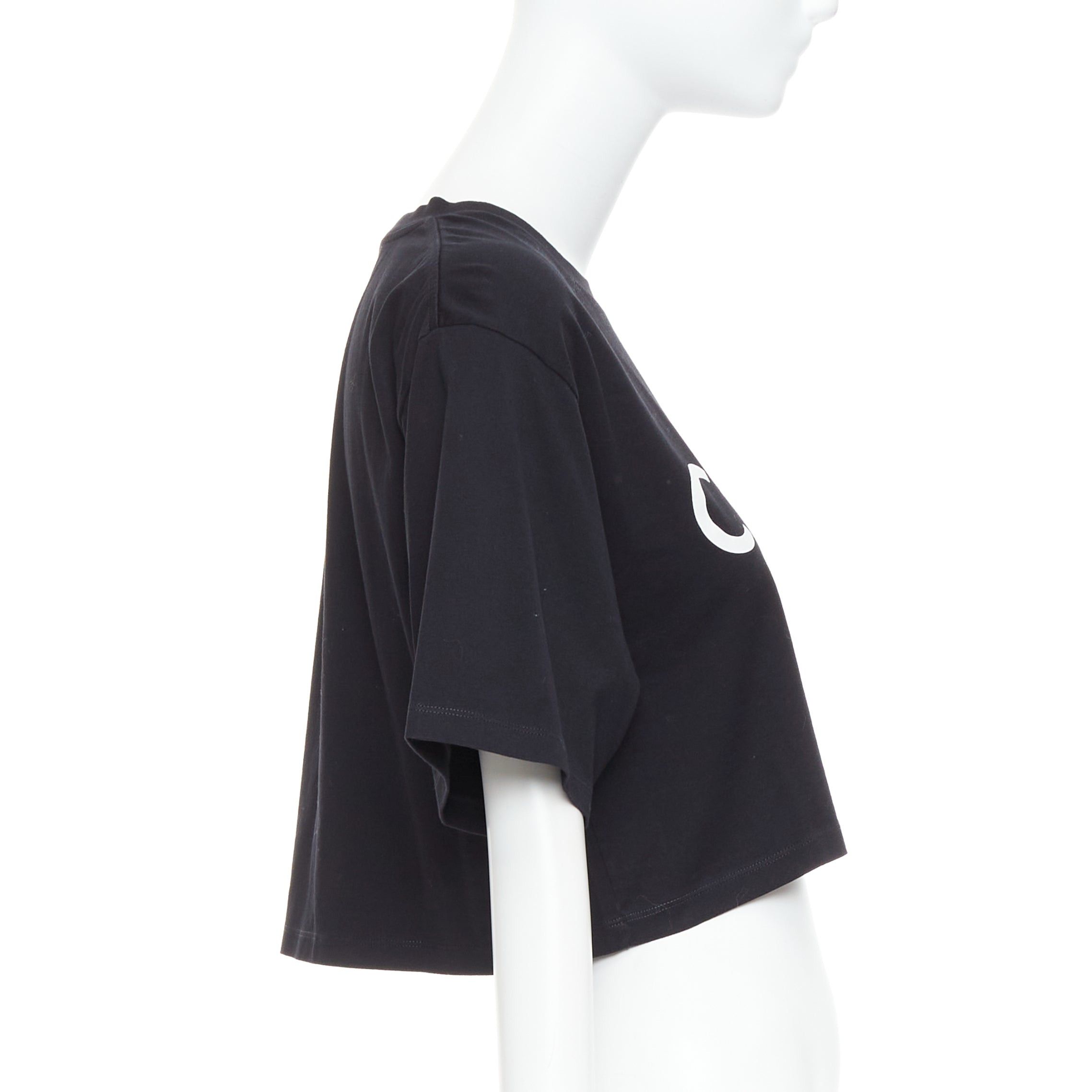 Celine CELINE black cotton white big logo crop casual crew neck tshirt S Size S / US 4 / IT 40 - 3 Thumbnail