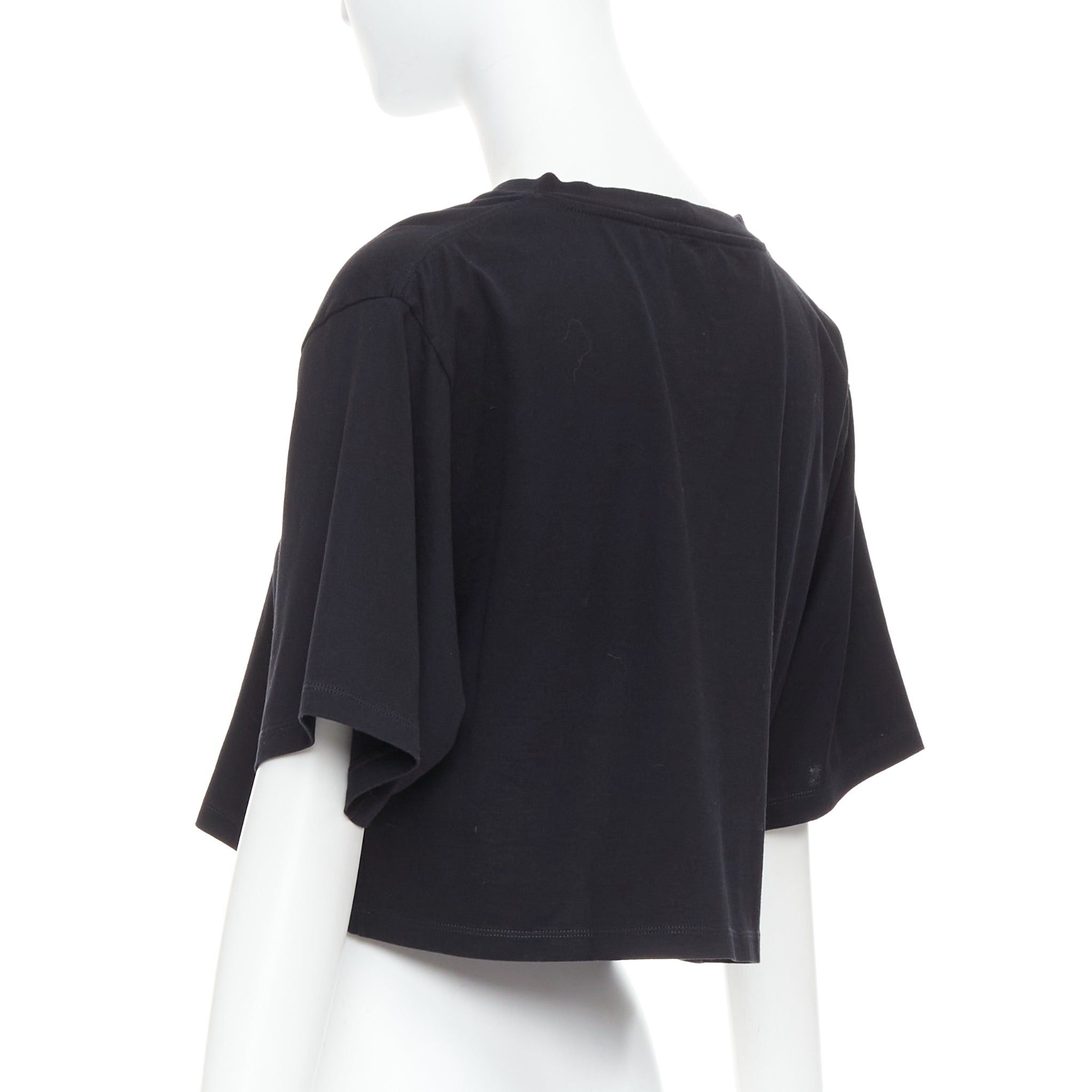 Celine CELINE black cotton white big logo crop casual crew neck tshirt S Size S / US 4 / IT 40 - 5 Thumbnail