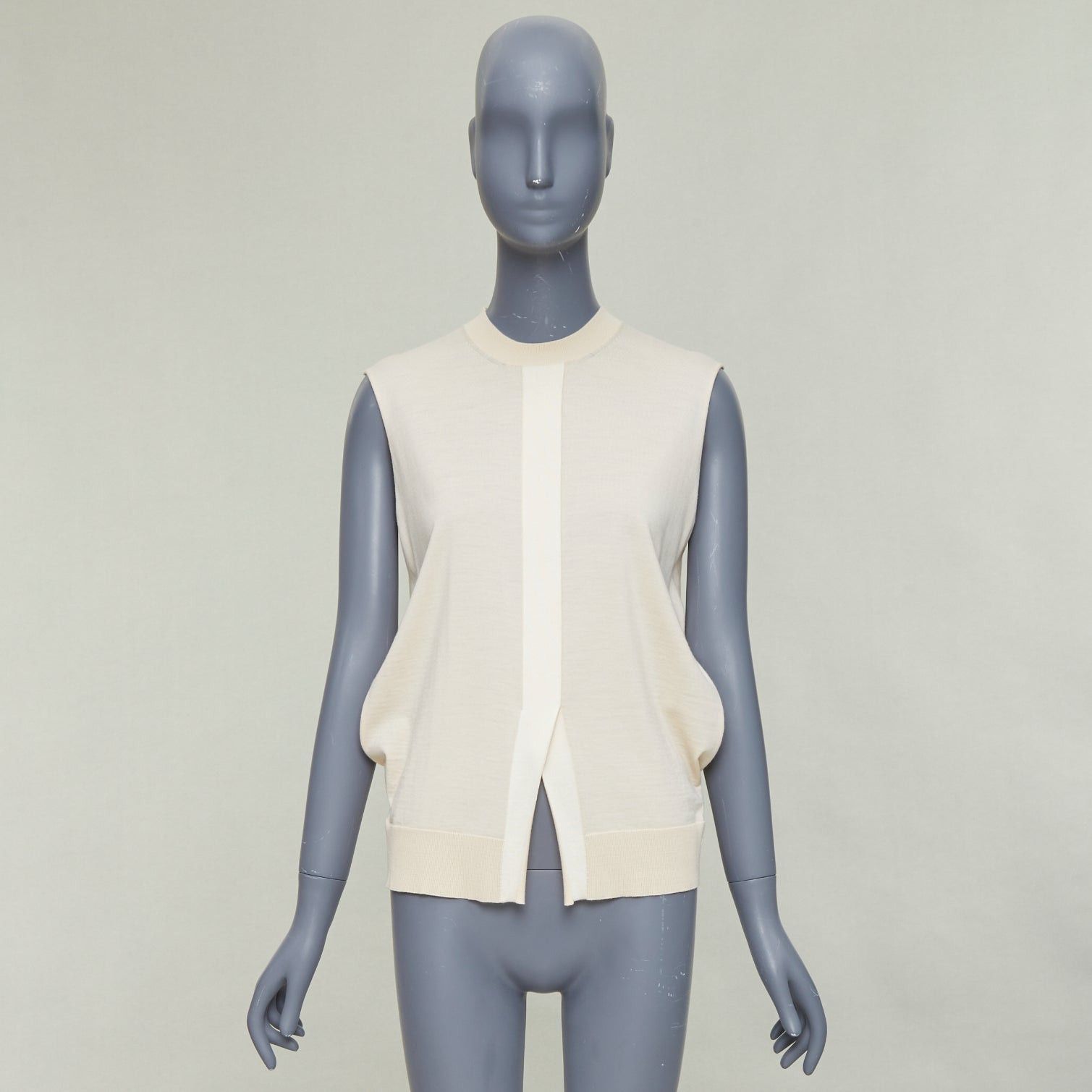 Celine OLD CELINE Phoebe Philo beige wool cashmere blend split hem sweater vest S Size S / US 4 / IT 40 - 9 Thumbnail