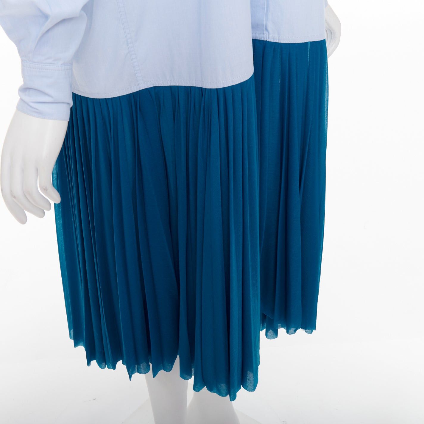 Celine OLD CELINE 2017 Runway blue colorblock reversed pleated hem shirt dress Size S / US 4 / IT 40 - 7 Thumbnail