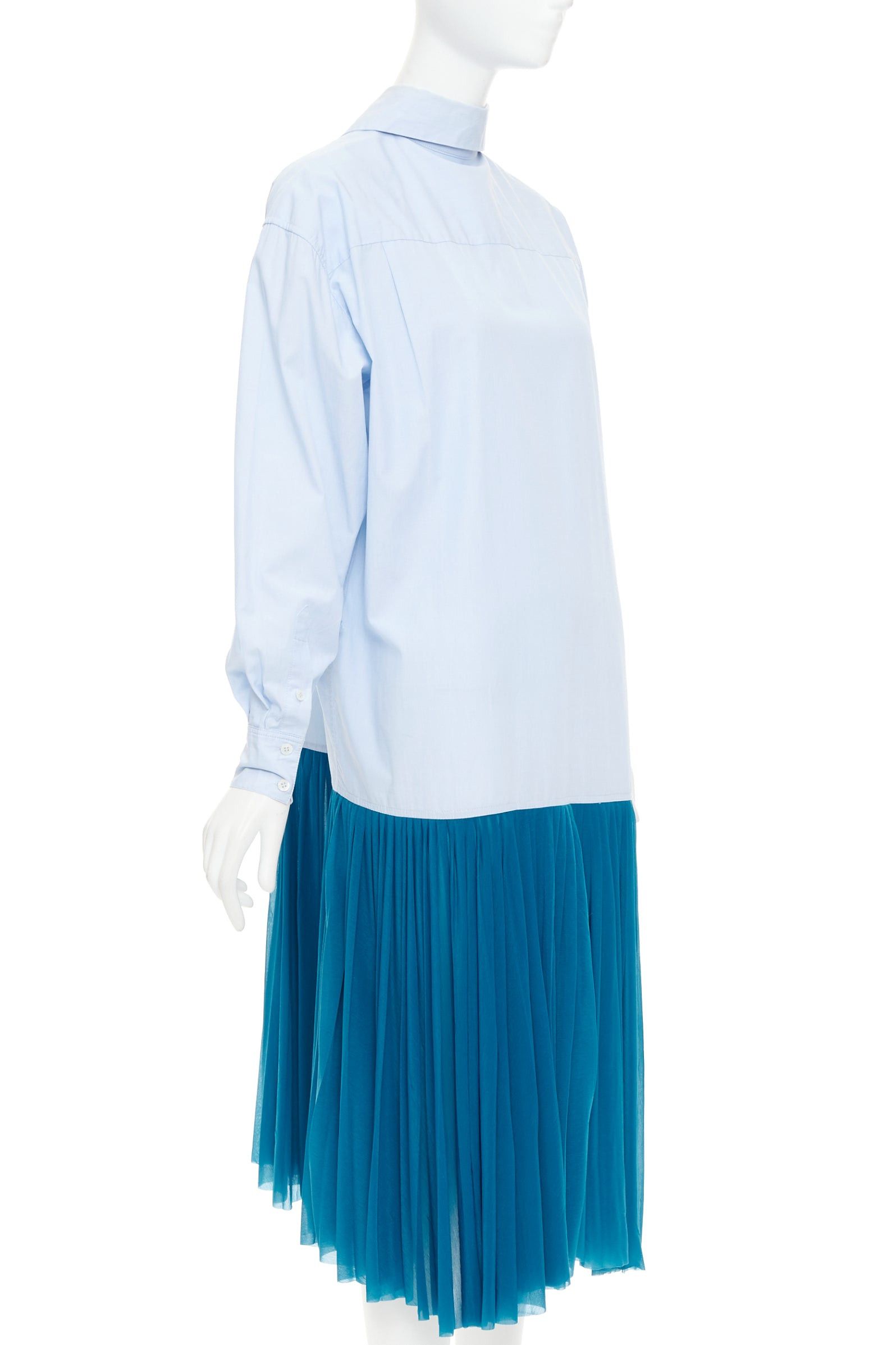 Celine OLD CELINE 2017 Runway blue colorblock reversed pleated hem shirt dress Size S / US 4 / IT 40 - 3 Thumbnail