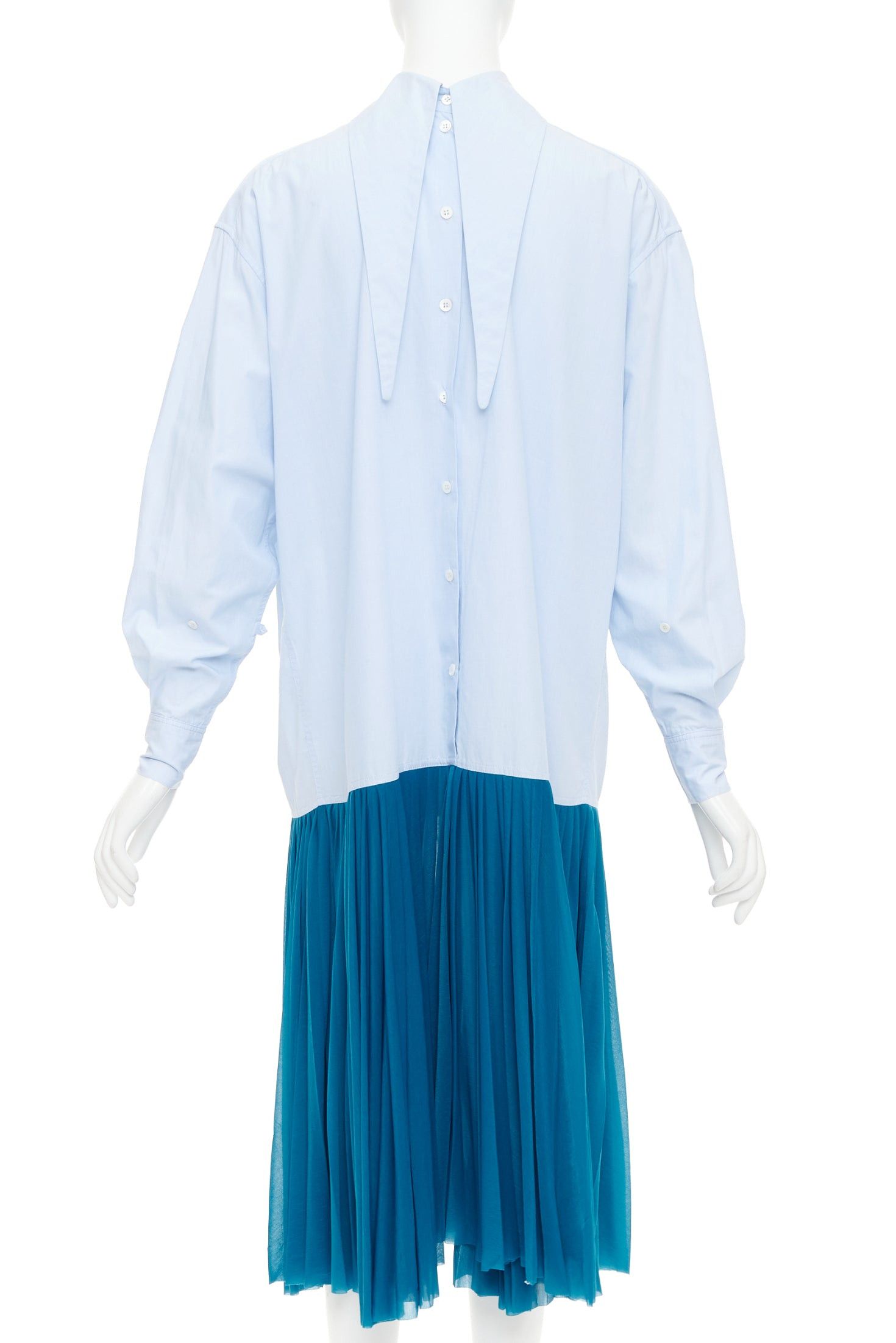 Celine OLD CELINE 2017 Runway blue colorblock reversed pleated hem shirt dress Size S / US 4 / IT 40 - 5 Thumbnail