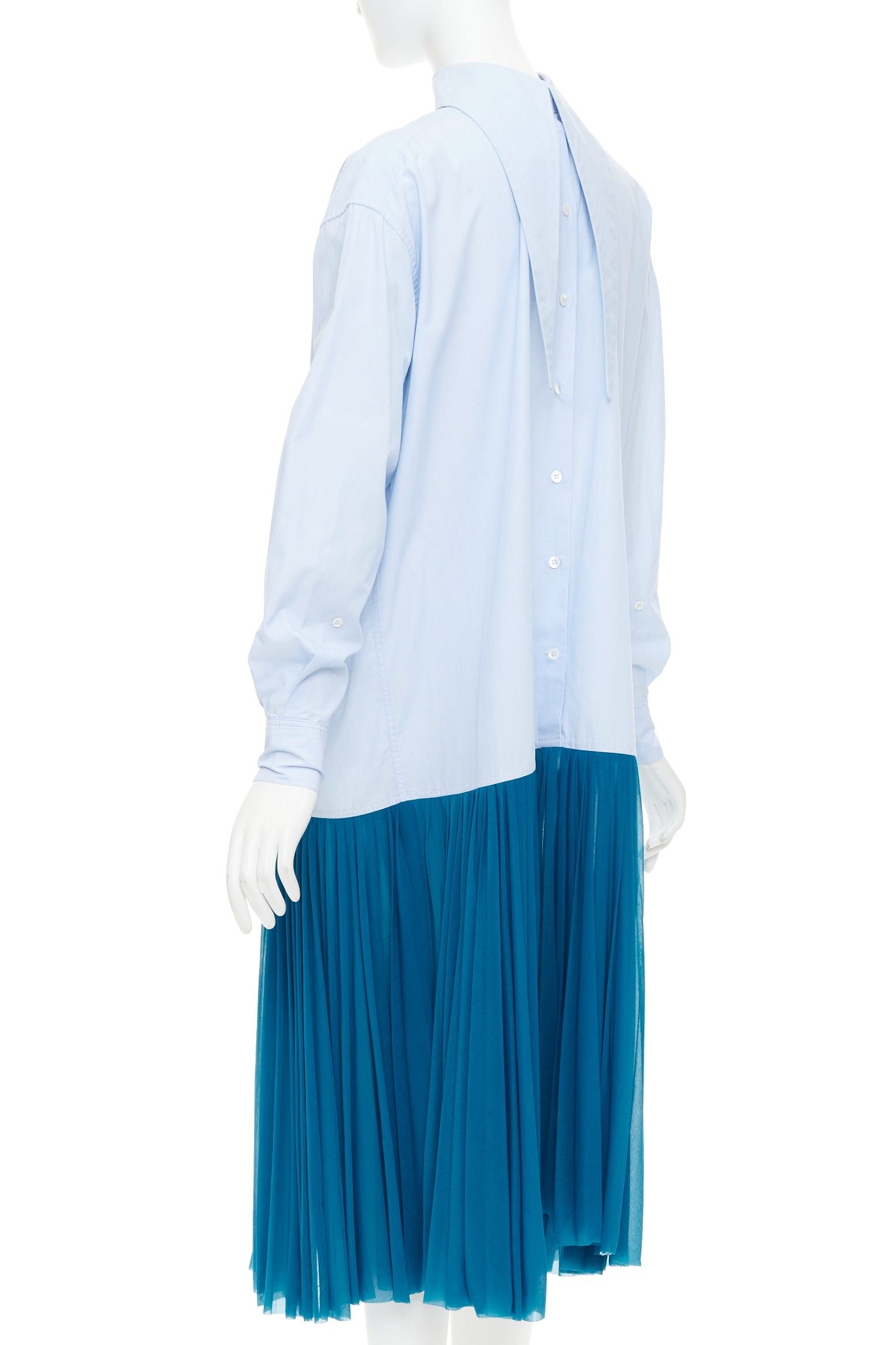 Celine OLD CELINE 2017 Runway blue colorblock reversed pleated hem shirt dress Size S / US 4 / IT 40 - 6 Thumbnail