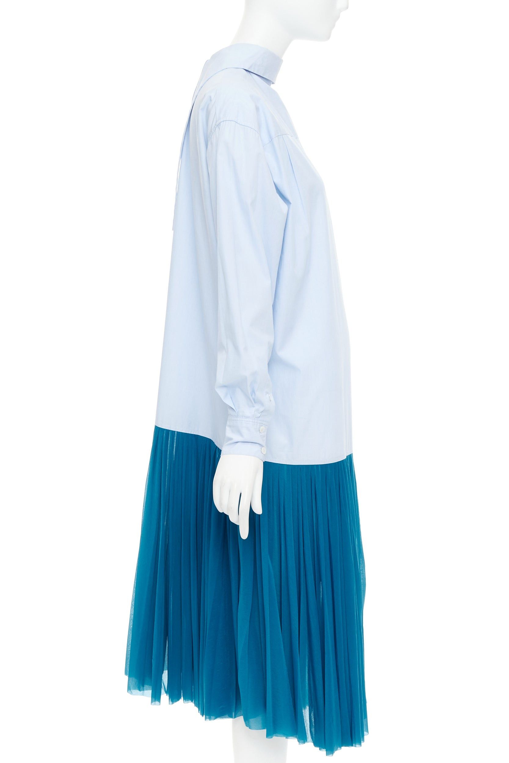 Celine OLD CELINE 2017 Runway blue colorblock reversed pleated hem shirt dress Size S / US 4 / IT 40 - 4 Thumbnail