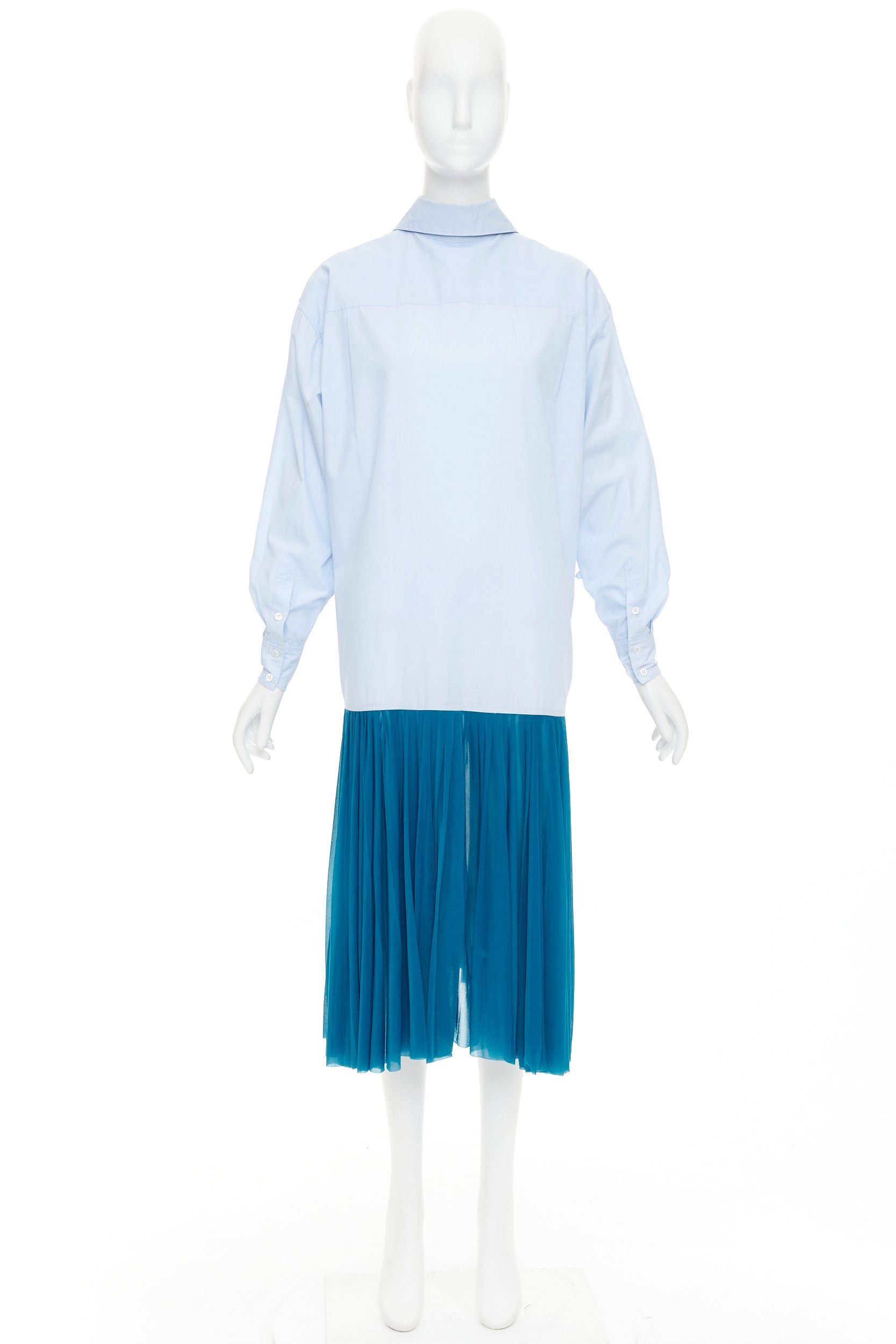 Celine OLD CELINE 2017 Runway blue colorblock reversed pleated hem shirt dress Size S / US 4 / IT 40 - 9 Thumbnail