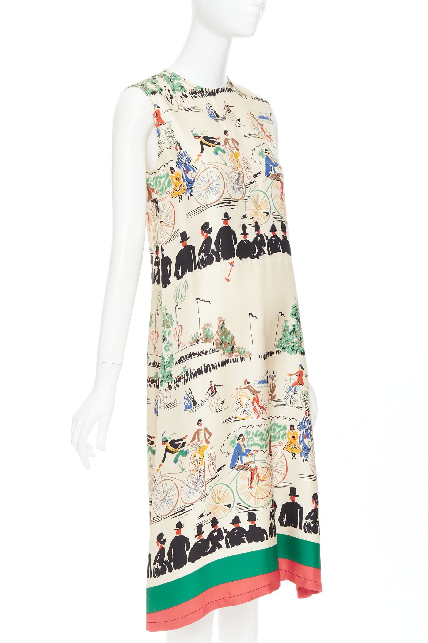 Celine rare CELINE Phoebe Philo cream multicolor mulberry silk cyclist print dress FR38 M Size M / US 6-8 / IT 42-44 - 3 Thumbnail