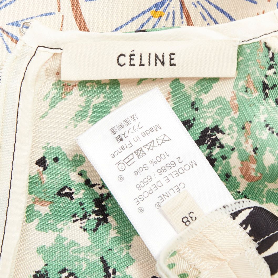 Celine rare CELINE Phoebe Philo cream multicolor mulberry silk cyclist print dress FR38 M Size M / US 6-8 / IT 42-44 - 8 Thumbnail