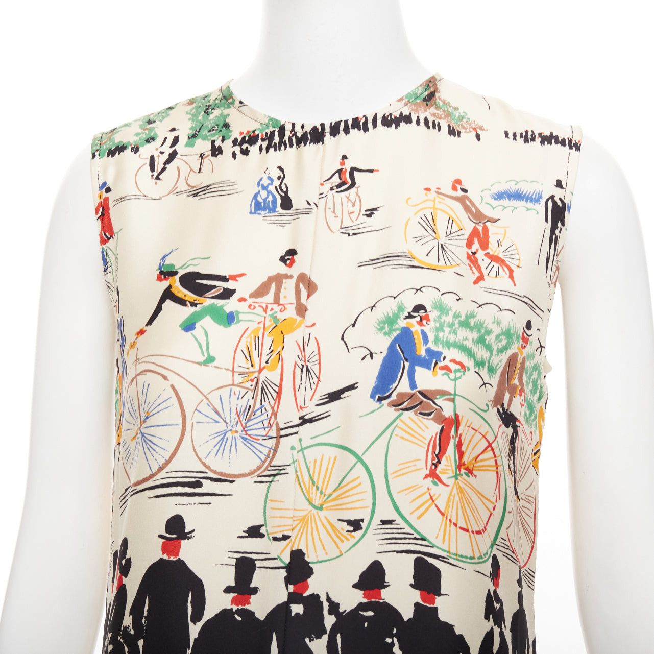 Celine rare CELINE Phoebe Philo cream multicolor mulberry silk cyclist print dress FR38 M Size M / US 6-8 / IT 42-44 - 7 Thumbnail