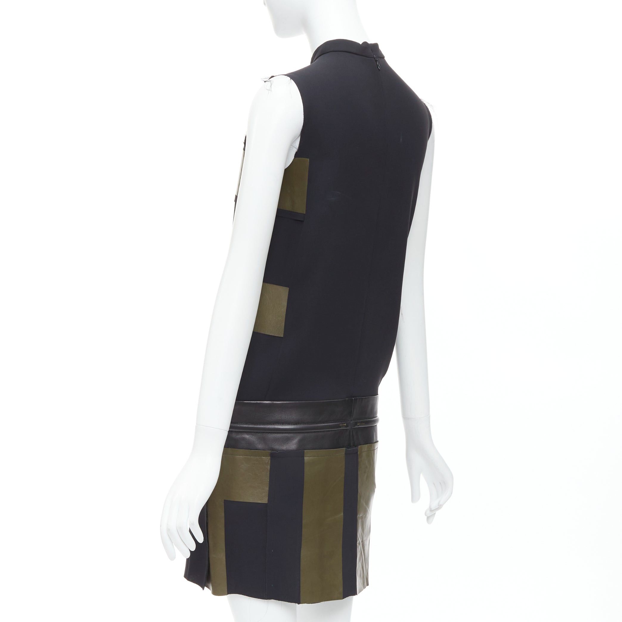 Celine OLD CELINE Phoebe Philo khaki black leather silk stripe dress FR36 S Size S / US 4 / IT 40 - 6 Thumbnail