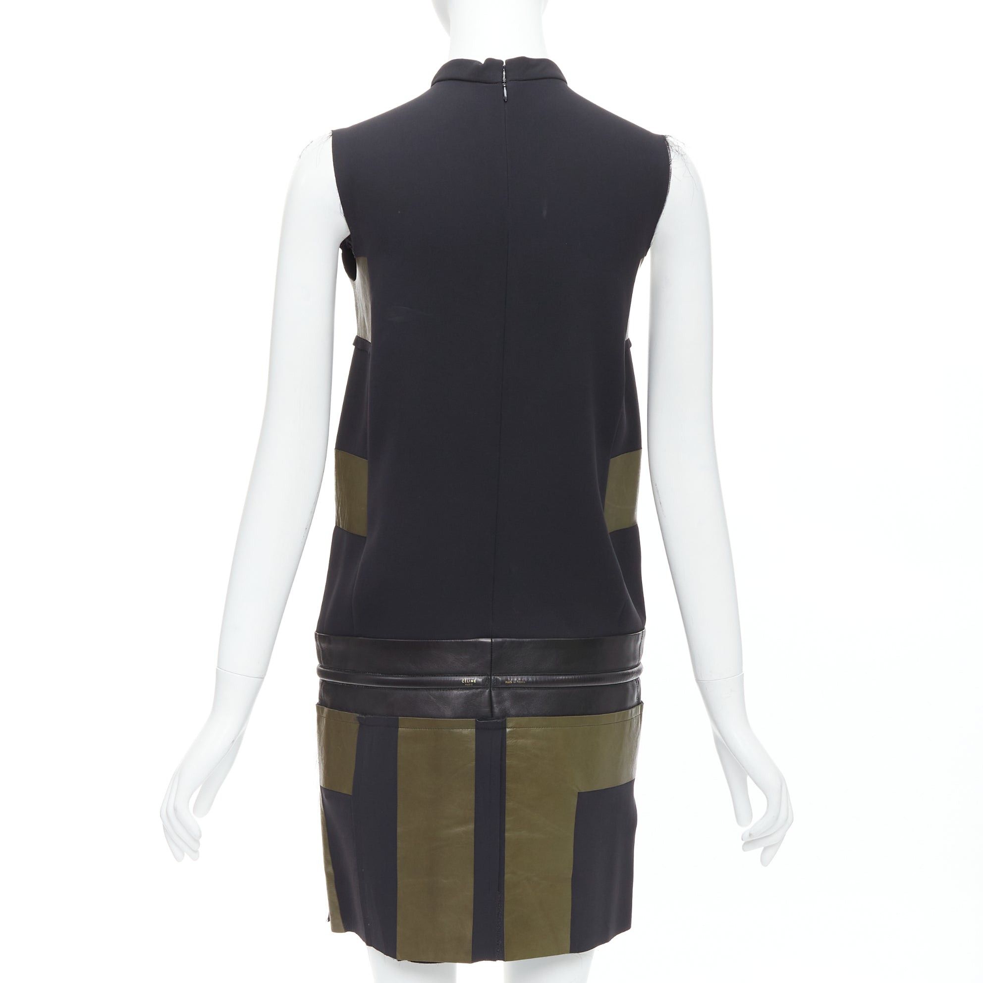 Celine OLD CELINE Phoebe Philo khaki black leather silk stripe dress FR36 S Size S / US 4 / IT 40 - 5 Thumbnail