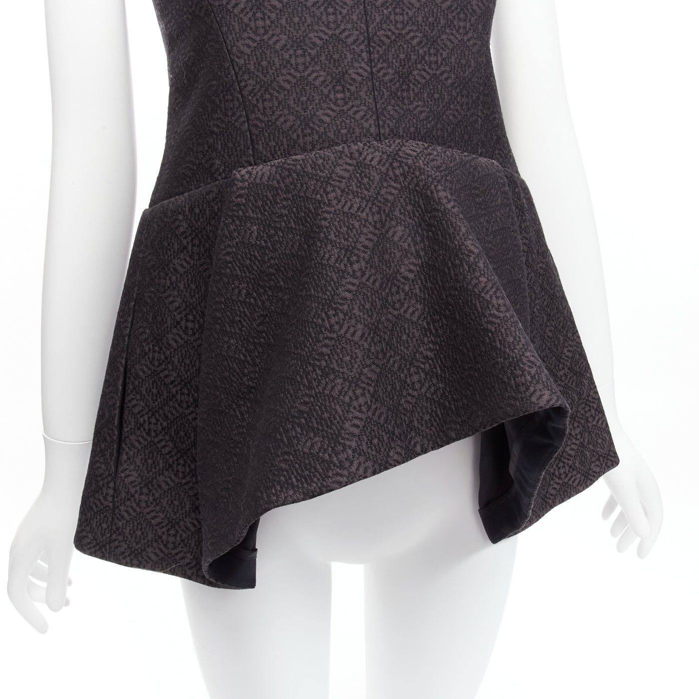 Celine OLD CELINE Phoebe Philo black cotton jacquard waterfall peplum top FR34 XS Size XS / US 0-2 / IT 36-38 - 2 Thumbnail