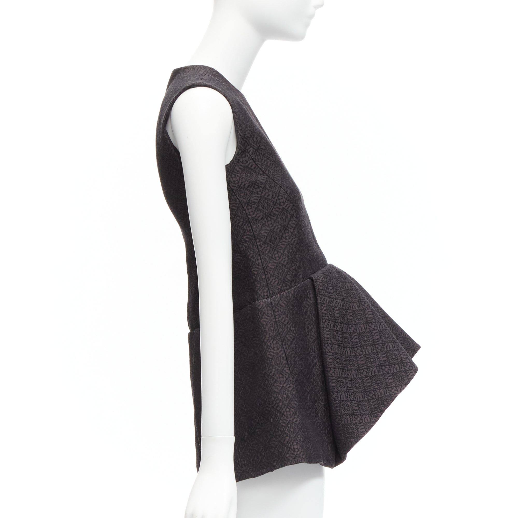 Celine OLD CELINE Phoebe Philo black cotton jacquard waterfall peplum top FR34 XS Size XS / US 0-2 / IT 36-38 - 4 Thumbnail