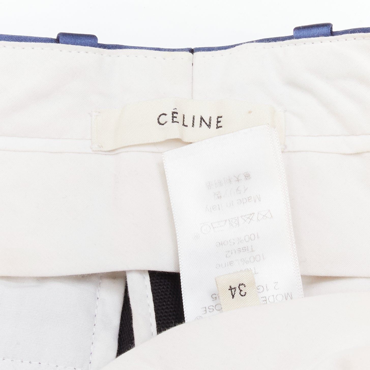 Celine OLD CELINE Phoebe Philo blue silk trimmed black wool pleated trousers FR34 XS Size 26" / US 2 / IT 38 - 9 Thumbnail