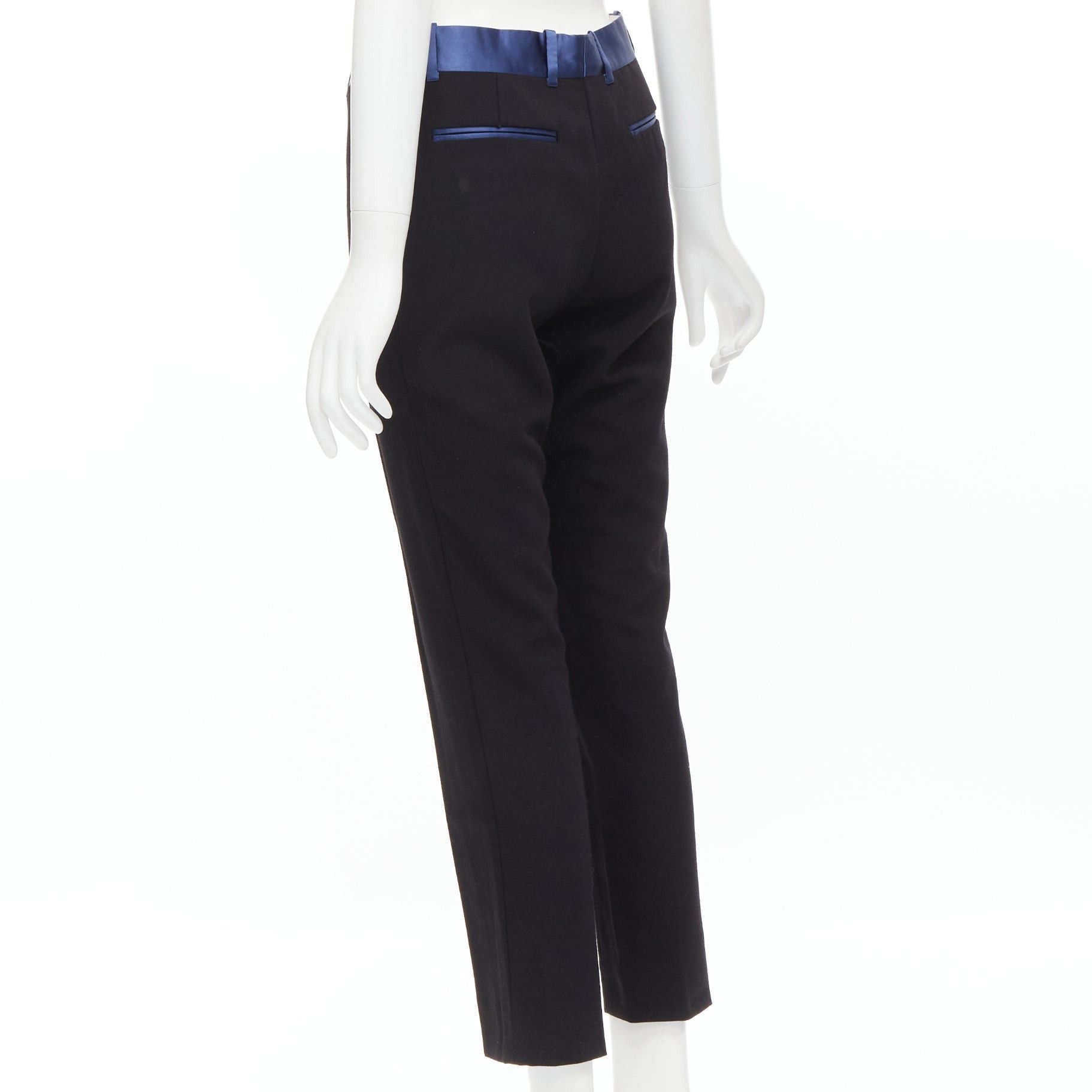 Celine OLD CELINE Phoebe Philo blue silk trimmed black wool pleated trousers FR34 XS Size 26" / US 2 / IT 38 - 6 Thumbnail