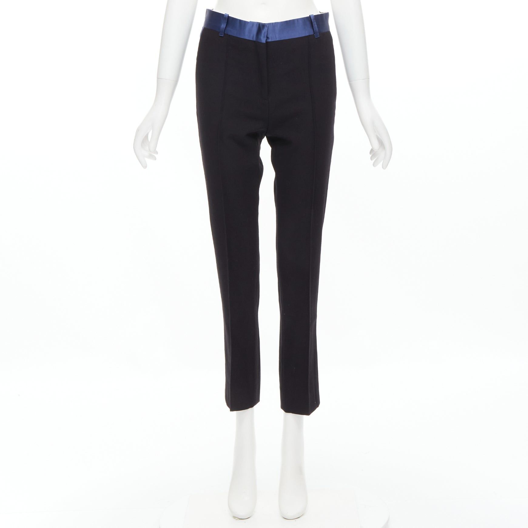 Celine OLD CELINE Phoebe Philo blue silk trimmed black wool pleated trousers FR34 XS Size 26" / US 2 / IT 38 - 10 Thumbnail