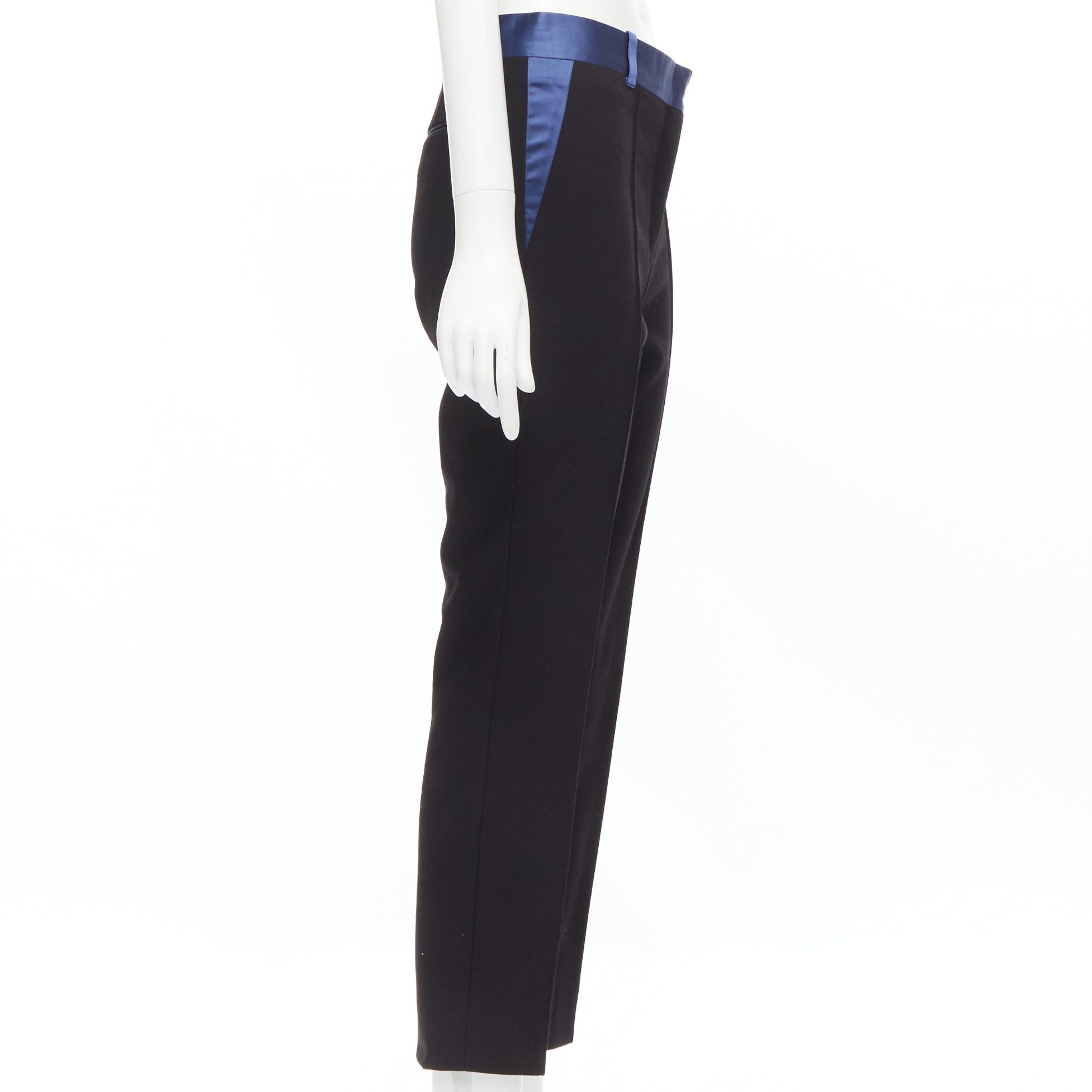 Celine OLD CELINE Phoebe Philo blue silk trimmed black wool pleated trousers FR34 XS Size 26" / US 2 / IT 38 - 4 Thumbnail