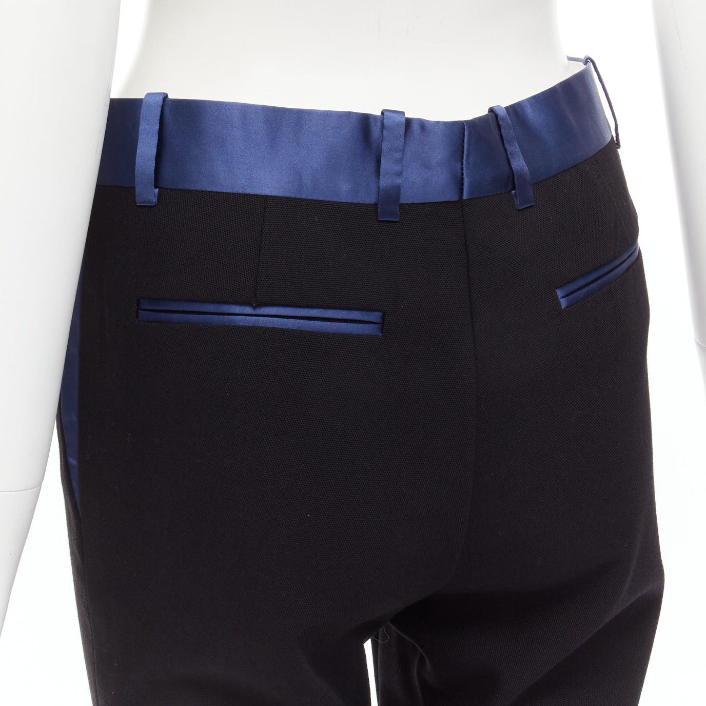 Celine OLD CELINE Phoebe Philo blue silk trimmed black wool pleated trousers FR34 XS Size 26" / US 2 / IT 38 - 2 Thumbnail