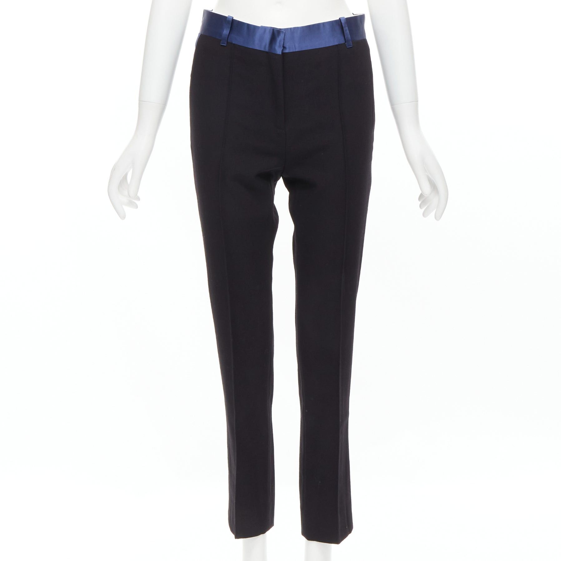 Celine OLD CELINE Phoebe Philo blue silk trimmed black wool pleated trousers FR34 XS Size 26" / US 2 / IT 38 - 3 Thumbnail