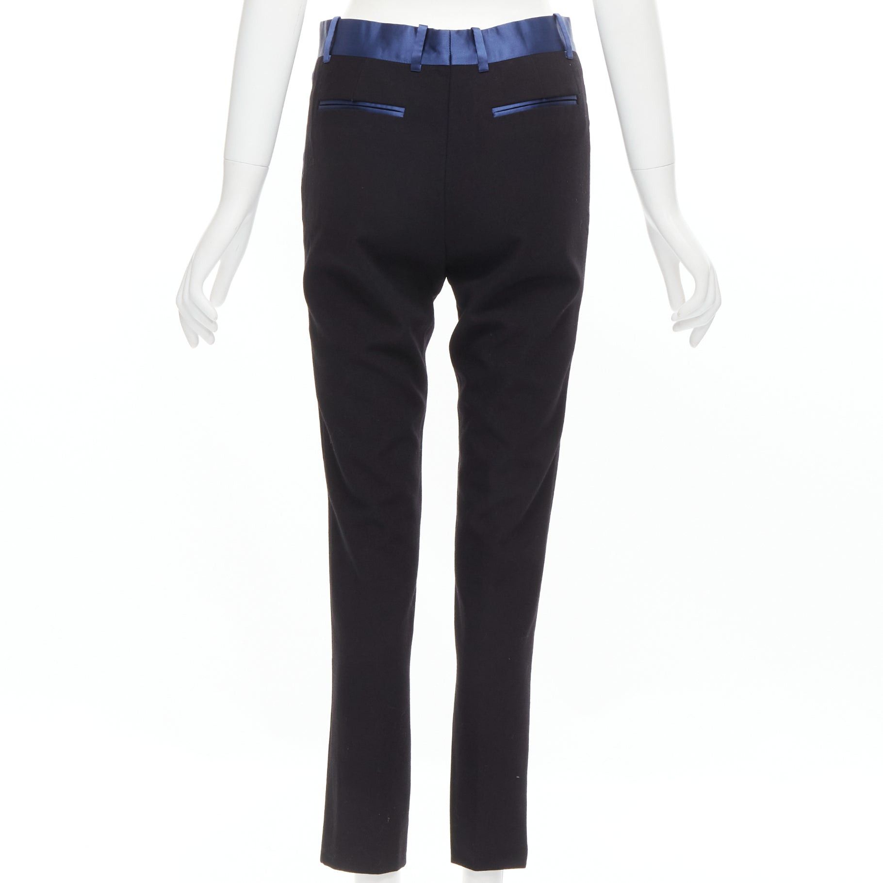 Celine OLD CELINE Phoebe Philo blue silk trimmed black wool pleated trousers FR34 XS Size 26" / US 2 / IT 38 - 5 Thumbnail