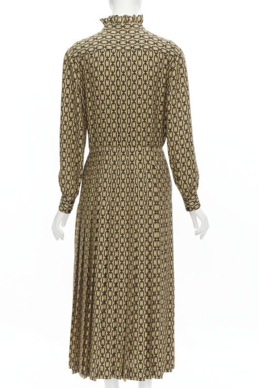 Celine new CELINE Hedi Slimane Triomphe chain wool frill collar pleated dress FR38 S Size S / US 4 / IT 40 - 5 Thumbnail