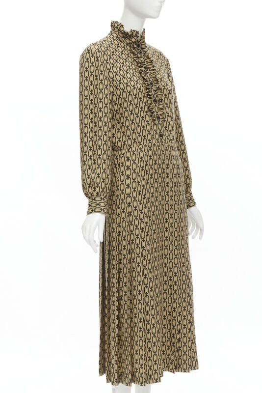 Celine new CELINE Hedi Slimane Triomphe chain wool frill collar pleated dress FR38 S Size S / US 4 / IT 40 - 3 Thumbnail