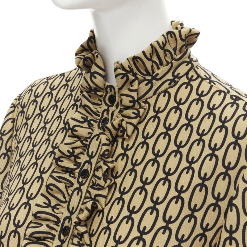 Celine new CELINE Hedi Slimane Triomphe chain wool frill collar pleated dress FR38 S Size S / US 4 / IT 40 - 2 Thumbnail