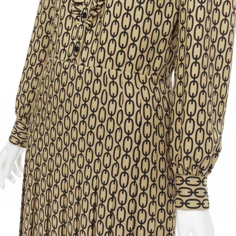 Celine new CELINE Hedi Slimane Triomphe chain wool frill collar pleated dress FR38 S Size S / US 4 / IT 40 - 7 Thumbnail
