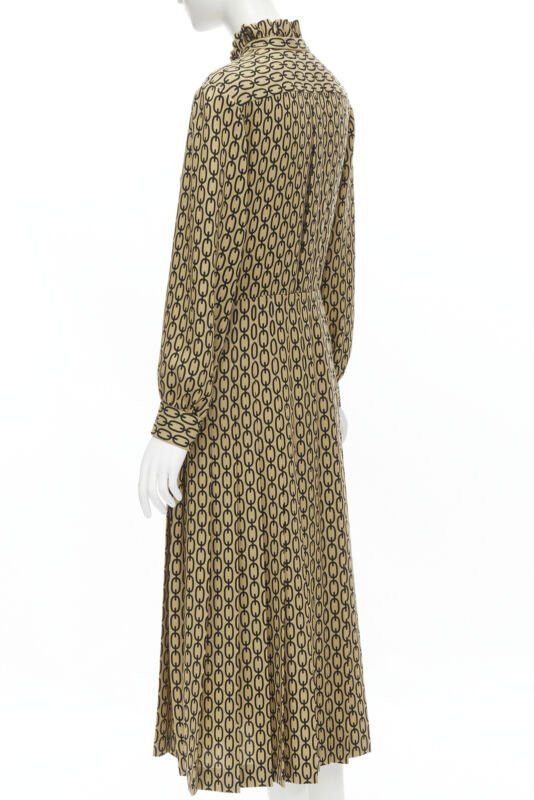 Celine new CELINE Hedi Slimane Triomphe chain wool frill collar pleated dress FR38 S Size S / US 4 / IT 40 - 6 Thumbnail