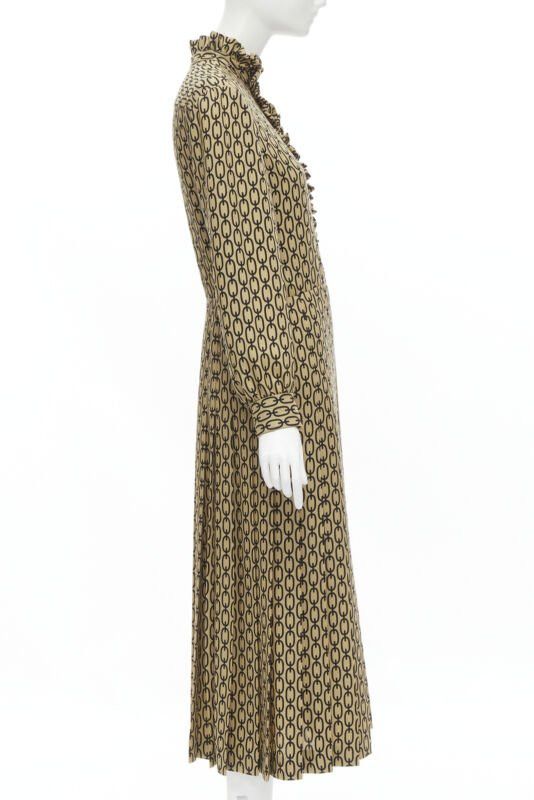 Celine new CELINE Hedi Slimane Triomphe chain wool frill collar pleated dress FR38 S Size S / US 4 / IT 40 - 4 Thumbnail