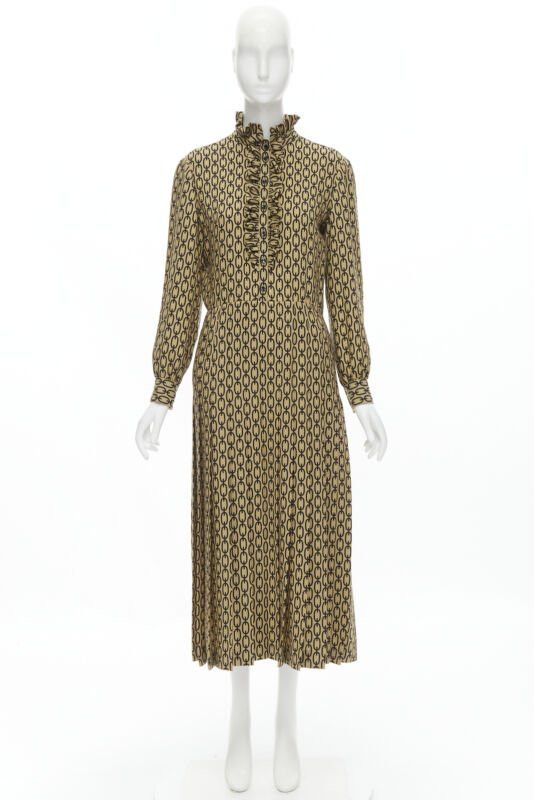 Celine new CELINE Hedi Slimane Triomphe chain wool frill collar pleated dress FR38 S Size S / US 4 / IT 40 - 10 Thumbnail