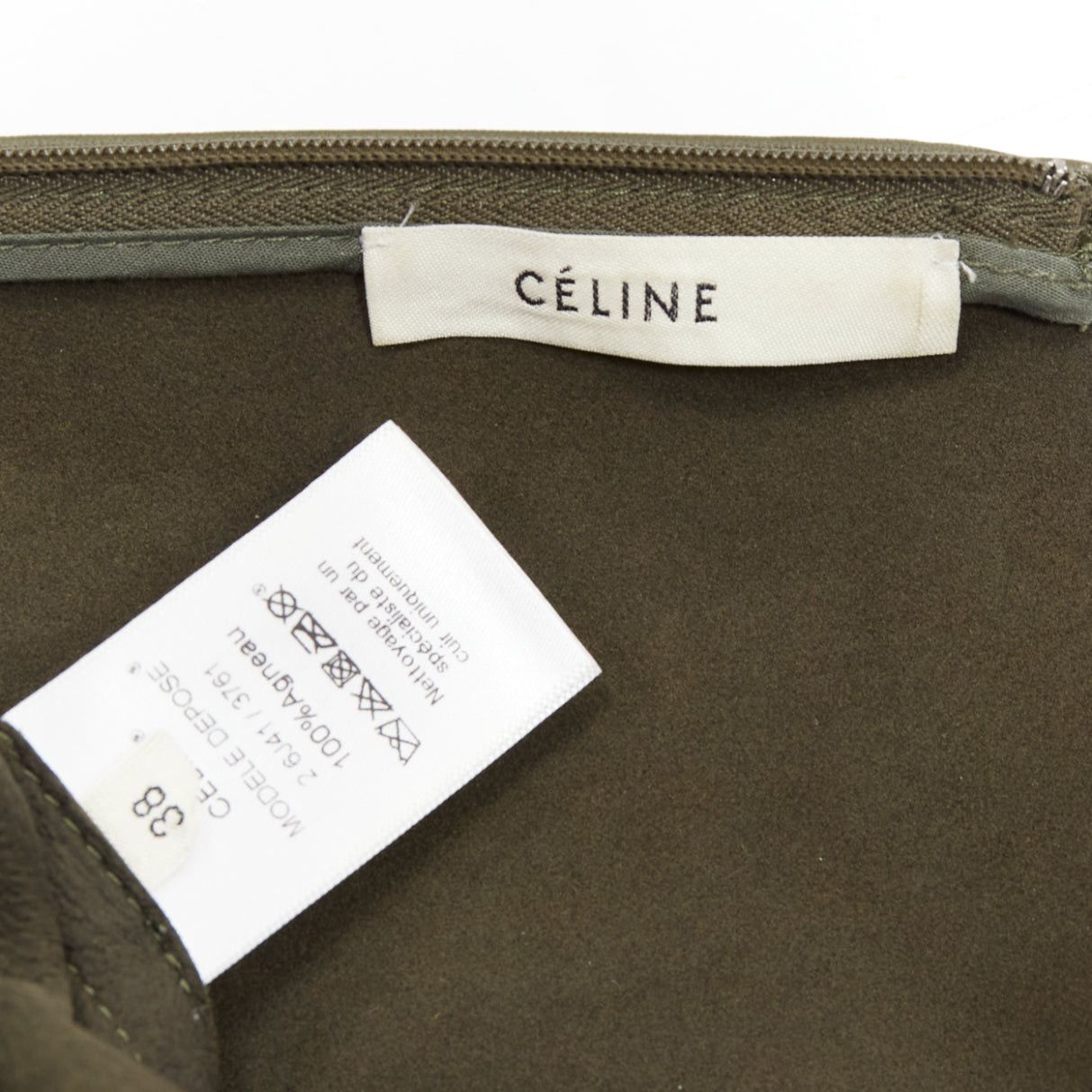 Celine OLD CELINE Phoebe Philo olive green leather red cream trim mod dress FR38 M Size M / US 6-8 / IT 42-44 - 8 Thumbnail