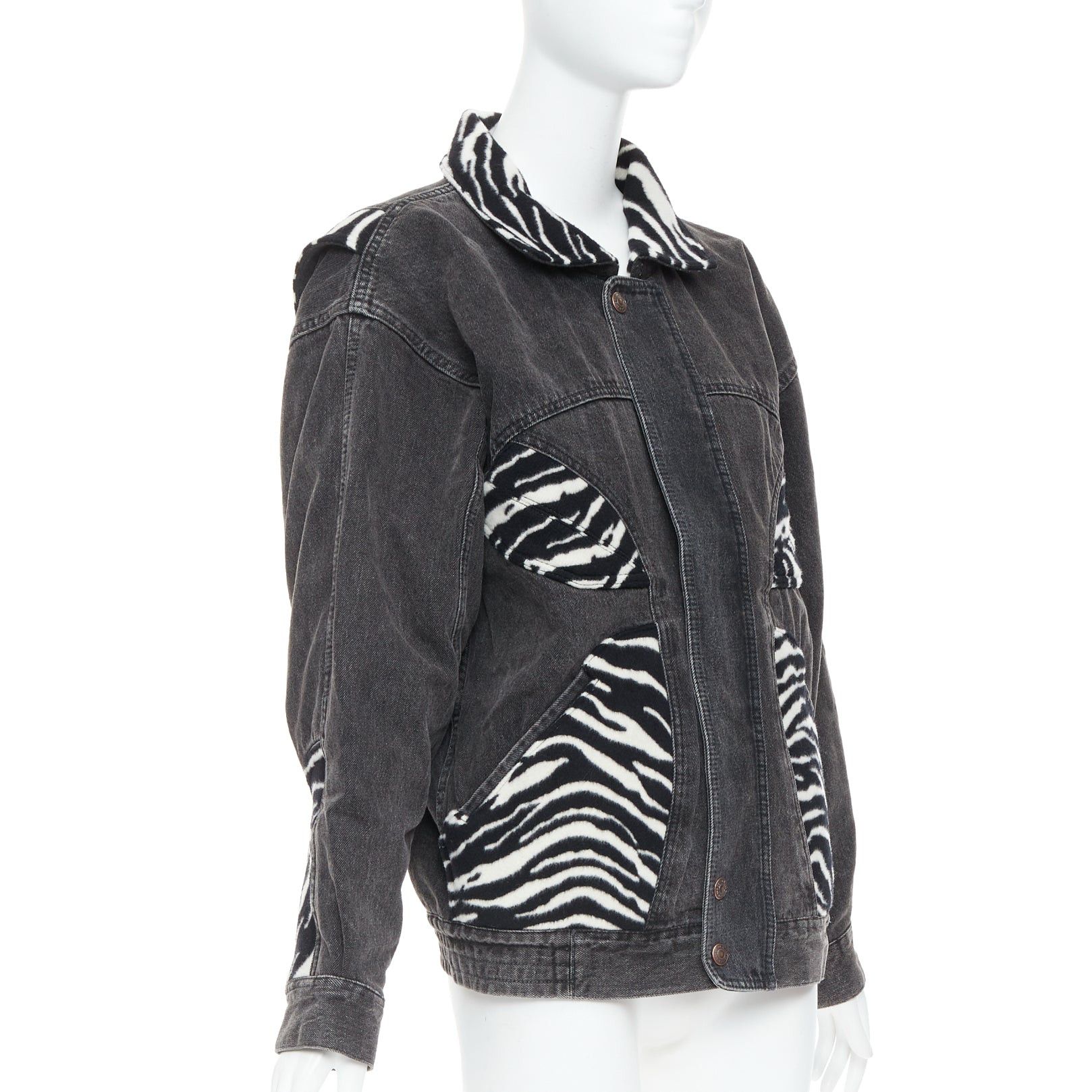 Celine CELINE Hedi Slimane black white zebra wool patch denim jacket S Size S / US 4 / IT 40 - 4 Thumbnail