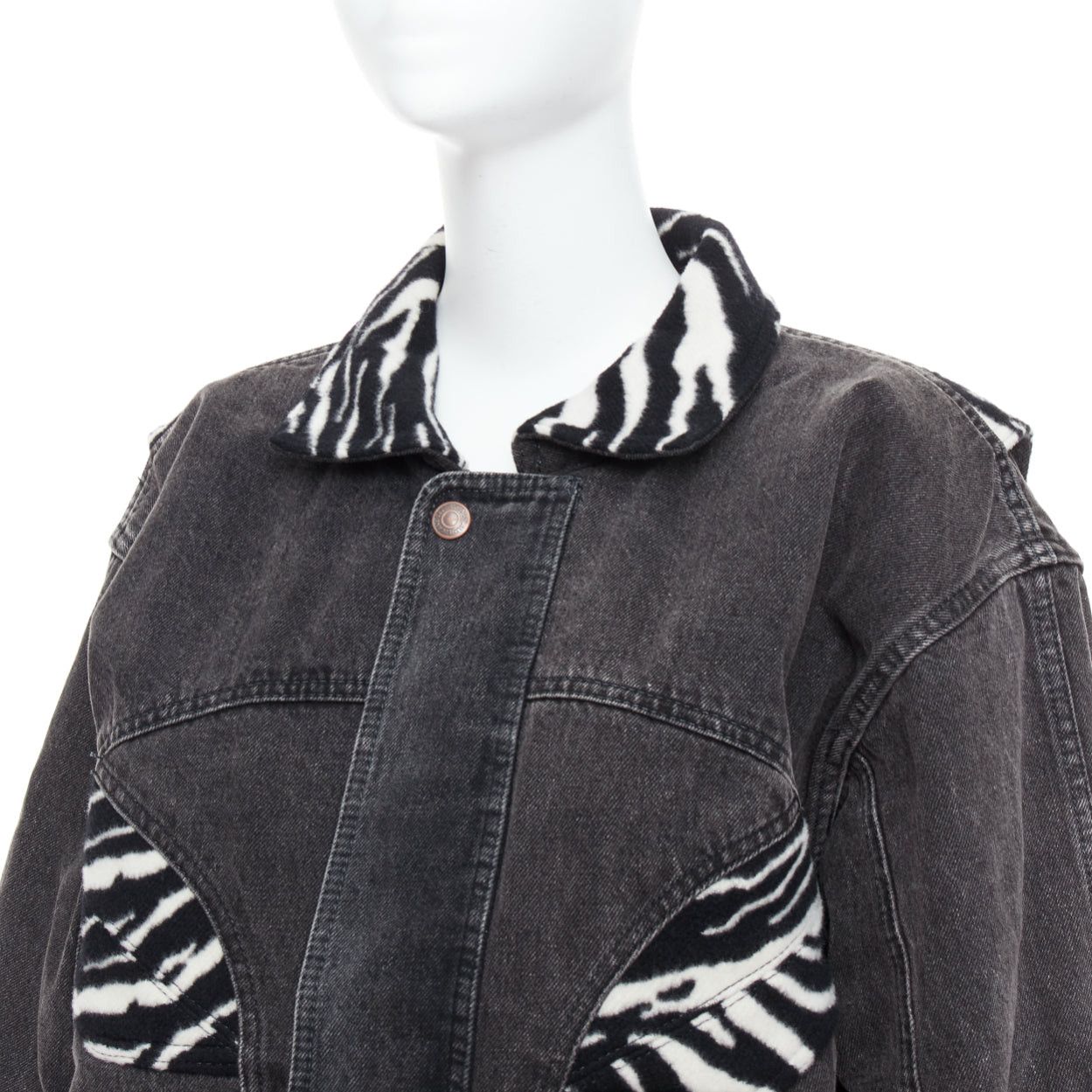 Celine CELINE Hedi Slimane black white zebra wool patch denim jacket S Size S / US 4 / IT 40 - 8 Thumbnail