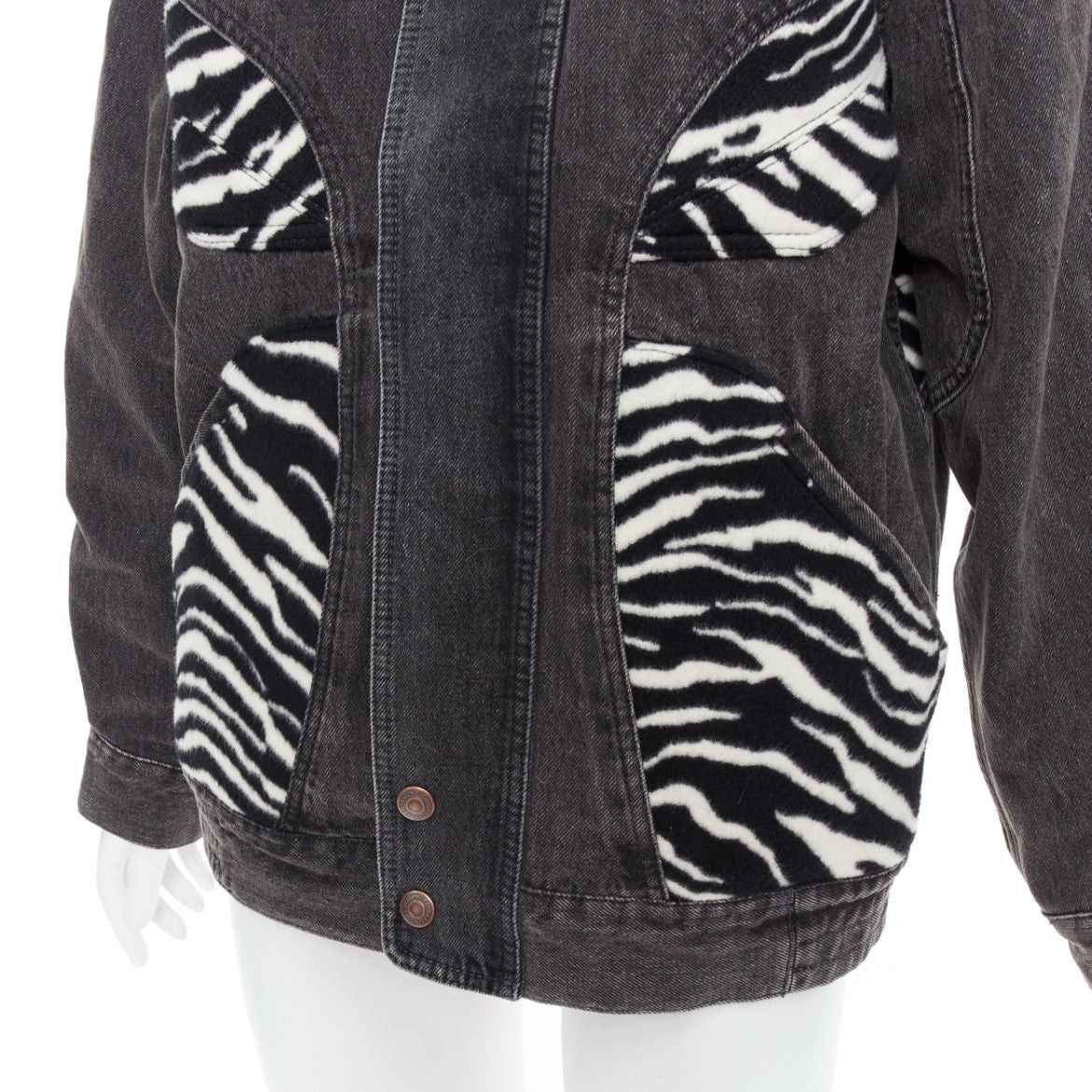 Celine CELINE Hedi Slimane black white zebra wool patch denim jacket S Size S / US 4 / IT 40 - 2 Thumbnail