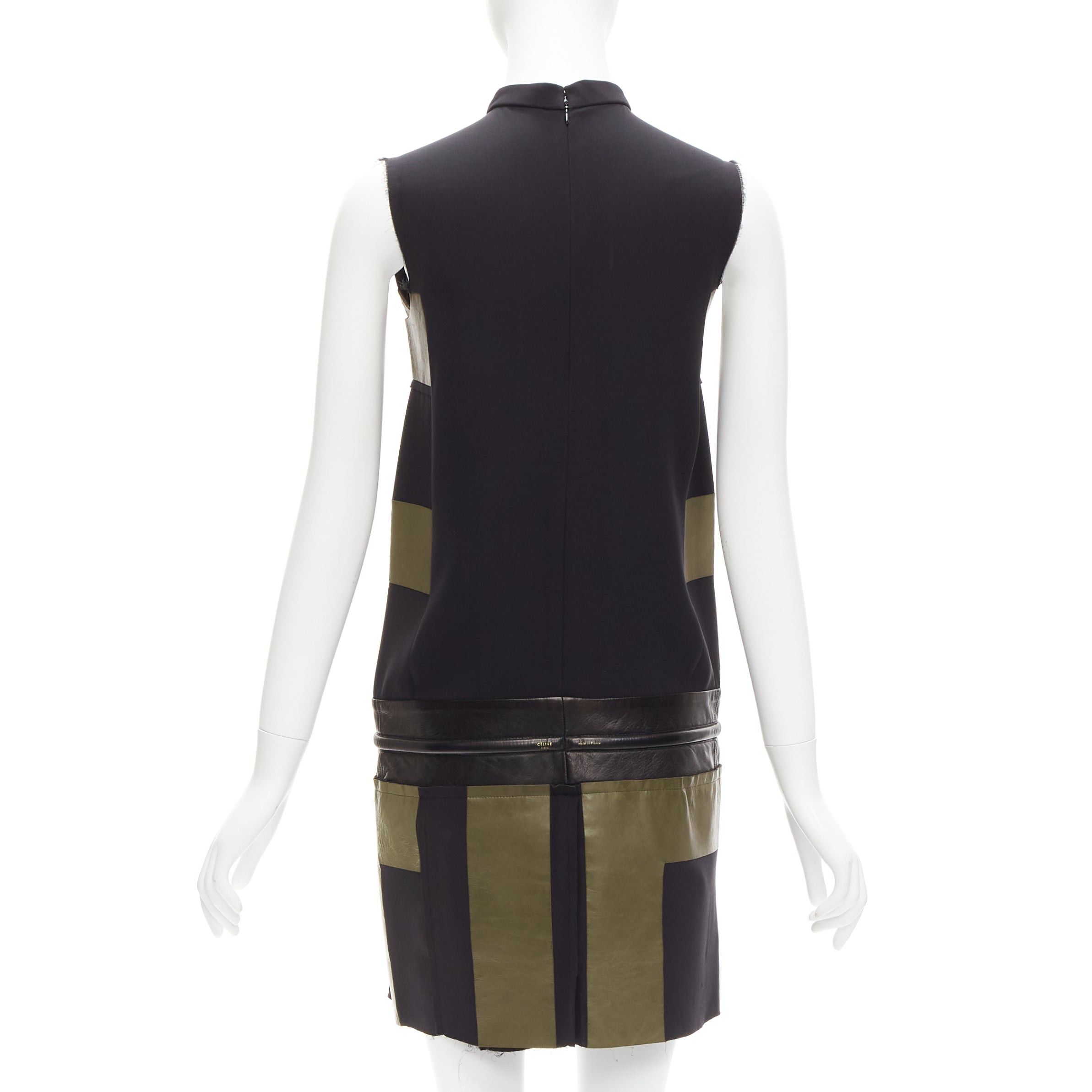 Celine OLD CELINE Phoebe Philo khaki leather black panel gold belt dress FR36 S Size S / US 4 / IT 40 - 5 Thumbnail