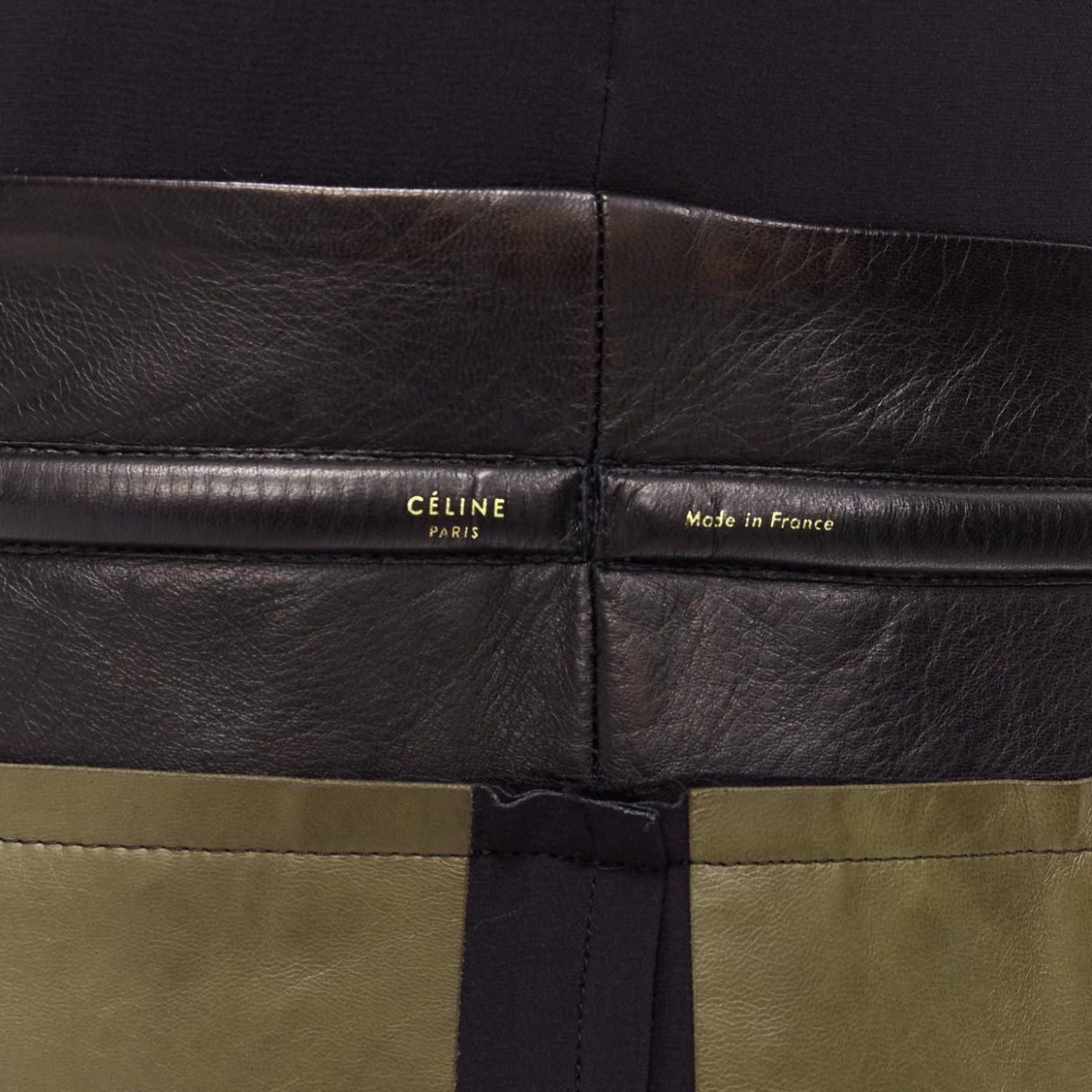 Celine OLD CELINE Phoebe Philo khaki leather black panel gold belt dress FR36 S Size S / US 4 / IT 40 - 8 Thumbnail